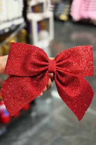 Yılbaşı Ağacı 2'Lİ Fiyonk Kırmızı Simli Eva Kapı ve Cam Süsleme