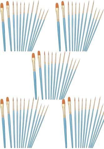 5 SET Sanatçı Fırcası Seti, 10'lu Paket Naylon Fırca, Resim, Akrilik, İnce Fırca, Sulu Boya ve Yüz Boyama, Kendin Yap El Sanatları İçin, Mavi, Toplam 50 Fırca