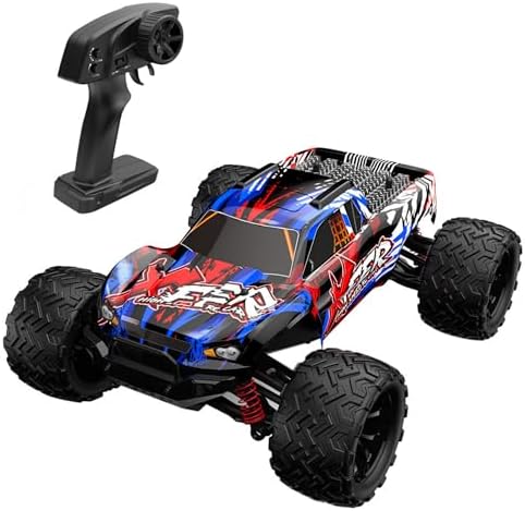 Oyuncak 40 KM Hız Yapan 2.4 GhZ Uzaktan Kumandalı Şarjlı 4X4 Full Fonksiyon Arazi Aracı Offroad Araba Işıklı Süspansiyonlu Yüksek Teker MAVİ-KIRMIZI VE TURUNCU-MAVİ) (Kırmızı-Mavi)