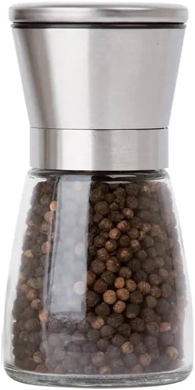 TOPTAN Cam Gövdeli Paslanmaz Çelik Kapaklı Baharat Öğütücü Tuzluk Karabiberlik Öğütücü (13cm), FT4344