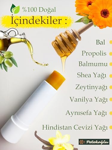 Petekoğlu (2 Adet) Propolis, Bal, Shea, Hindistan Cevizi Yağı, Zeytinyağı, Aynısefa Yağı, Vanilya Yağı El Yapımı Dudak Kremi