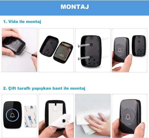 Kablosuz Kapı Zili Ledli Uzaktan Kumandalı Işıklı Kapı Zili Yüksek Sesli 300mt Uzun Mesafeli - 1 Buton + 1 Zil