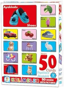 Kelimeler Resimli İngilizce Eğitim Kartları, 50 Kelime, 3+ Yaş