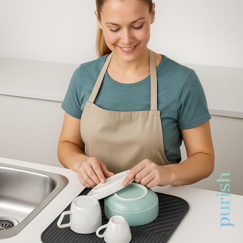 | Bulaşık Kurutma Matı –TPE – 28x36 cm, Kaymaz, Su Drenaj Kanallı, Katlanabilir ve Kolay Temizlenebilir – Mutfak Tezgâhı İçin Bardak & Tabak Kurutma Pedi (Gri)