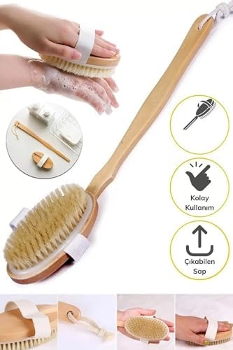 Ankanorm Ahşap Saplı Doğal At Kılı Selülit Fırçası Peeling Masaj Fırça Banyo Fırçası