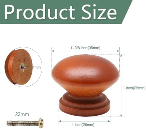 Mutfak Dolabı Topuzları, 12 Parça Yuvarlak Ahşap Dolap Topuzları, Çekmece Topuzları, Şifonyer Topuzları, Çekmece Kulpları, Şifonyer Çekmece Kulpları, Şifonyer Çekmeceleri için Topuzlar (Vernik)