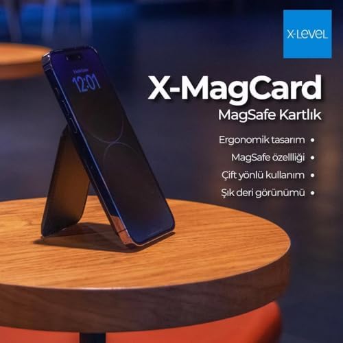 İle Uyumlu Deri Kartlık, İphone 12/13/14/15/16 Modelleri ile uyumlu, 5 Kart Kapasiteli, Açılır Kapanabilir Stand Olma Özellikli, Hafif ve Şık Tasarım, MC2500, Siyah