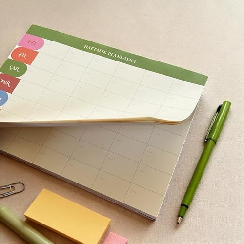 Tarihsiz A4 Haftalık Masa Planlayıcı – 80 Yaprak | Minimal Tasarım | Ofis & Ev İçin Haftalık Takip Bloku