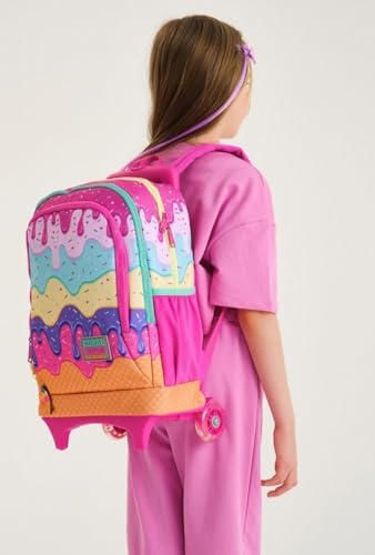 Işıklı Tekerlekli Dondurma Çekçek Okul ve Seyahat Çantası Kız Çocuk Rengarenk