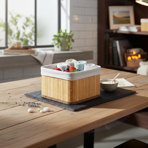 Bambu Çok Amaçlı Saklama Kutusu Düzenleyici Kare Organizer, Dekoratif Bambu Düzenleyici NATUREL (20x20x13cm)