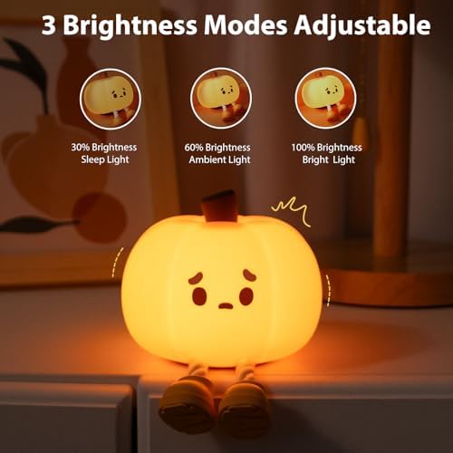 Balkabağı Silikon Gece Lambası: 3 Seviyeli Kısılabilir Parlaklık, Şarj Edilebilir Yumuşak Işıltılı Yumuşacık Başucu Lambası, Emzirme, Küçük Çocuklar, Bebekler, Çocuk Odaları, Bayramı