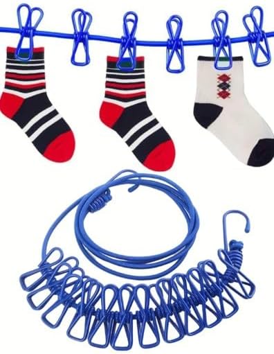 12 Adet Mandallı Taşınabilir Elastik Balkon Koridor Ev Koridor Yatak Odası Ofis Çamaşır Asma İpi