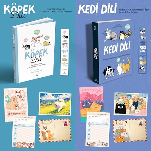 Kedi Dili ve Köpek Dili - Kartpostal - Ayraç - Aşı Takip Kartı - İkili Set