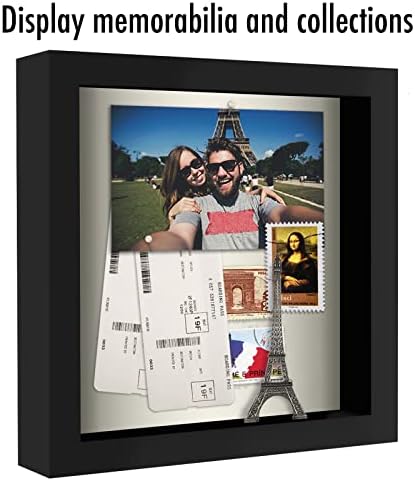 Americanflat 8x8 Gölge Kutusu Çerçeve Siyah Yumuşak Sırtlı - Duvar ve Masa Üstü için Kırılmaya Dayanıklı Camlı Kompozit Ahşap - 2'li Paket