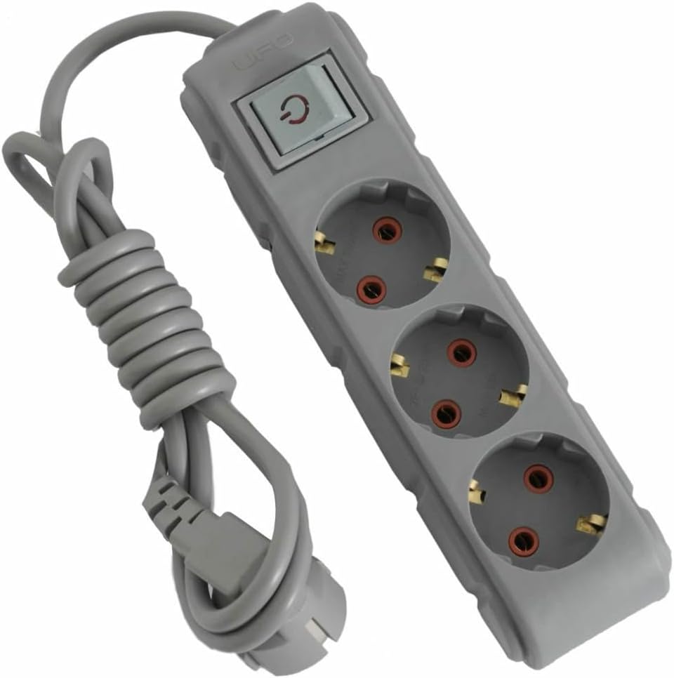 3lü Anahtarlı Grup Priz 3 metre 16A 250V, Üçlü Topraklı Uzatma Kablosu 3 metre (Gri)