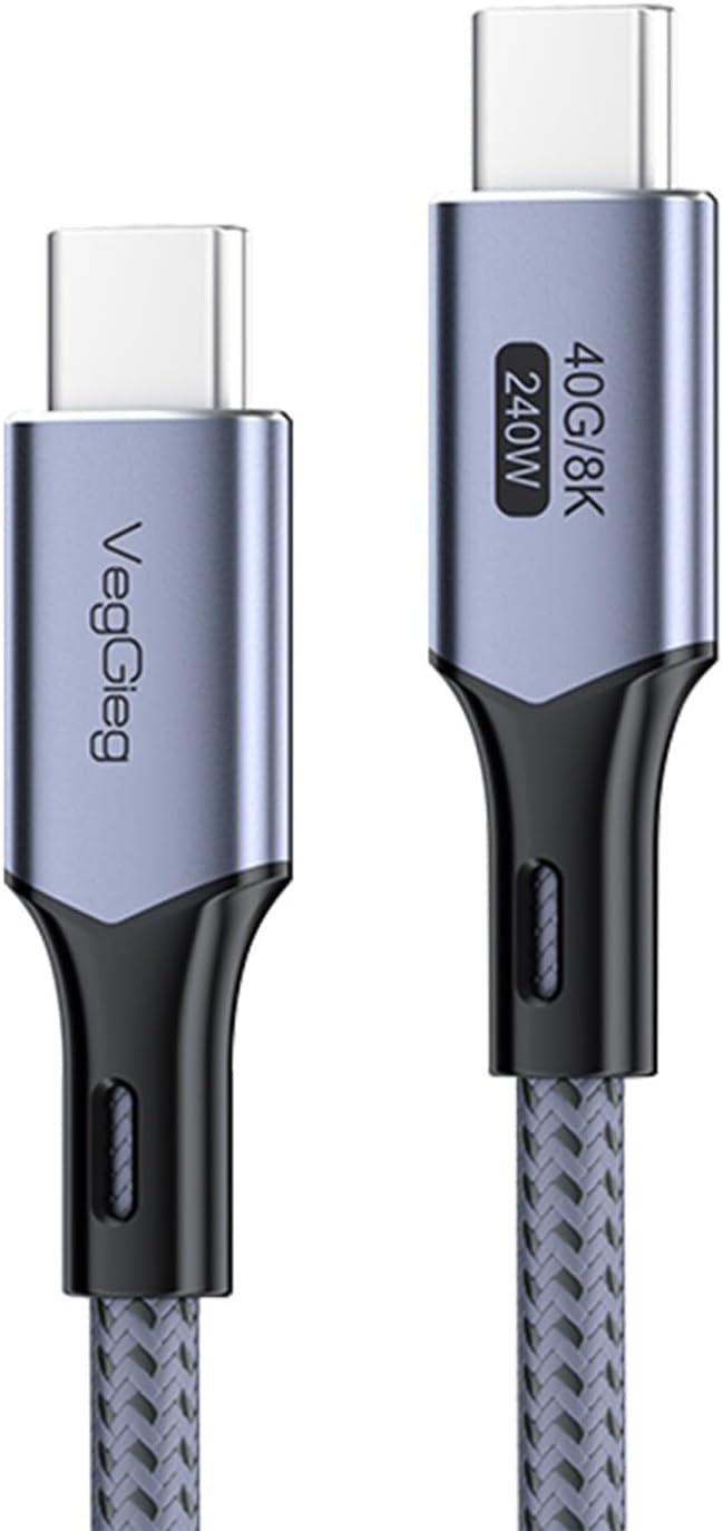 Veggieg USB 4.0 E-Mark 240W 40Gbps Thunderbolt 4 8K 60Hz Type-C Görüntü Hızlı Şarj ve Data Kablosu 1 Metre