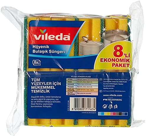 141127 Oluklu Bulaşık Süngeri, Yeşil, 8 Parça