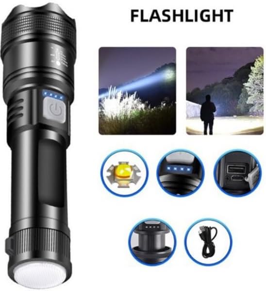 Şarjlı Zoomlu LED Işık 800 Lümen | P50 LED + Arka SMD Gün Işığı | Powerbank Özellikli, Type-C Girişli, Taşıma Askılı Aydınlatma | Kamp, Acil Durum, Araç ve Dış Mekan Kullanımı için