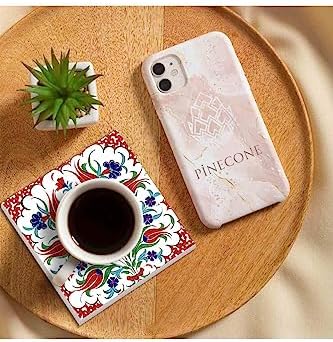 Çini Sanatı Lale, Balık, Yelkenli Gemi Taş Bardak Altlığı Seti - 4 Parça - Dekoratif, Rustik Mutfak Aksesuarı, 10x10 cm, Kaydırmaz Tabanlı, Şık ve Dayanıklı SC221