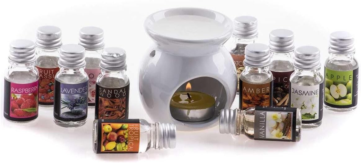 12'Li Esansiyel Uçucu Organik Yağ Ve Dekoratif Buhurdanlık Seti Lavanta, Yasemin,Vanilya Ve Dahası
