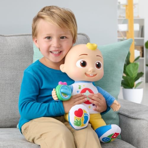 CoComelon 'N Play JJ'yi keşfedin - Şekilleri, Renkleri, ABC'leri, 123'leri Keşfedin, Hayranların En Sevdiği 5 Şarkı ve 50'den Fazla İfade Dinleyin - Çocuklar ve Okul Öncesi Çocuklar için Peluş 10" JJ