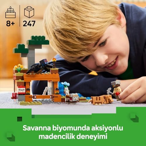 Minecraft Armadillo Maden Keşfi 21269 – 8 Yaş ve Üzeri Erkek ve Kız Çocuklar için Mağara Örümceği ve Kurt Figürleri İçeren Rol Yapım Oyuncağı Yapım Seti, Doğum Günü Hediyesi Fikri (247 Parça)