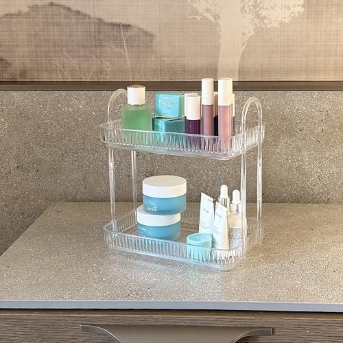 2 Katlı Makyaj Organizeri Kozmetik Aksesuar Düzenleyici Kozmetik Vitrini (Şeffaf)