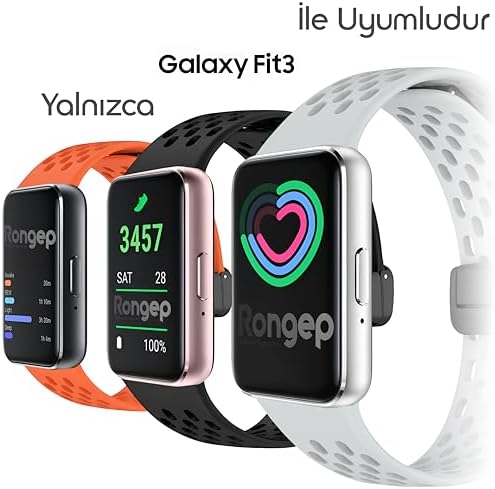 Galaxy Fit 3 ile Uyumlu Spor Kordon Manyetik Katlanır Toka Mekanizmalı Nefes Alabilirlik Sağlayan Delikli Doku Deformasyona Karşı Dayanıklı Yumuşak Saat Kayışı