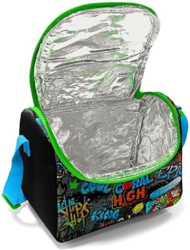 Erkek Çocuk Siyah Yeşil Grafiti İlkokul Okul Beslenme Çantası - Yalıtımlı