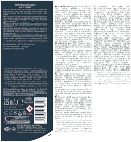 ARKO MEN Tıraş Sonrası Kolonya, Gold Power, 255 Mililitre