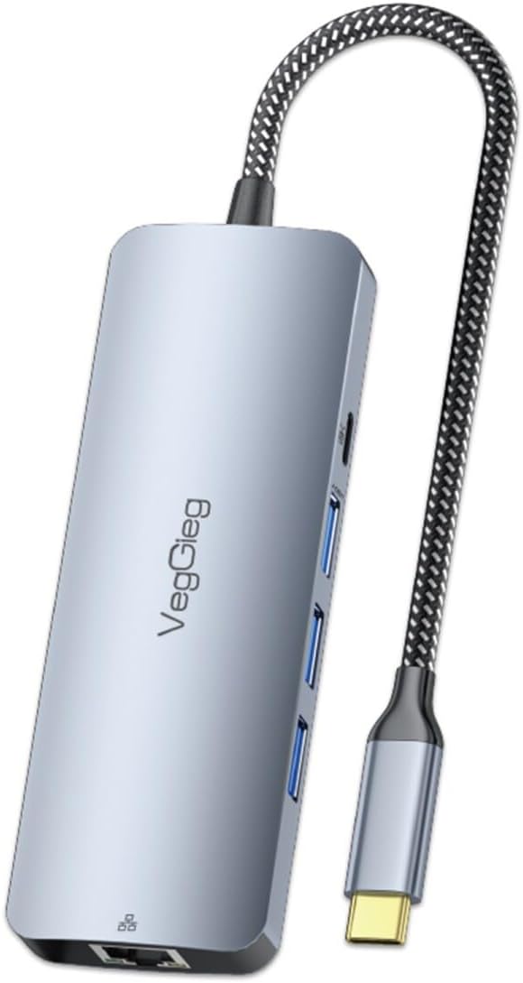 Veggieg 4K 60Hz HDMI Gigabit Ethernet 3*USB-A 2*Type-C 3.5mm Aux SD Micro SD Kart Okuyucu Çevirici Çoklayıcı Hub