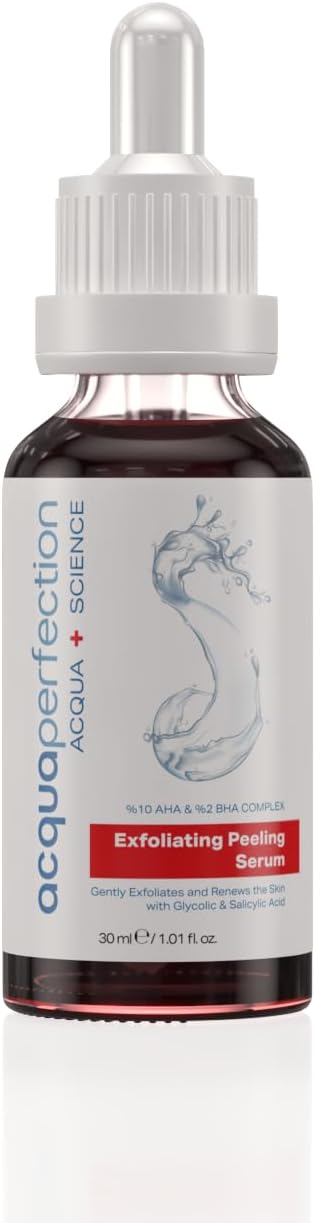 Acqua Perfection 10% AHA + 2% BHA Yenileyici & Canlandırıcı ve Cilt Tonu Eşitleyici Kırmızı Exfoliating Peeling Serum (Gözenek ve Ölü Hücre Temizleyici Etkili) 30ml, Cilt Pürüzsüzleştirici Etki