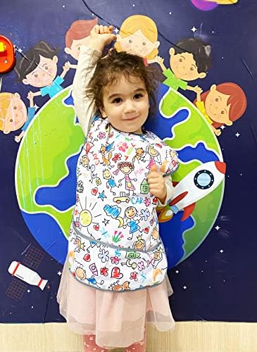 3-6 Yaş, Kısa Kollu Sıvı Geçirmez Önlük, Makinede Yıkanabilir, Boya, Oyun Ve Yemek Zamanı