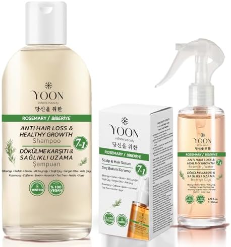 YOON Biberiye Özlü Saç Dökülme Önleyici & Sağlıklı Hızlı Uzama, 7 Doğal Aktifli, 3'lü Saç Bakım Seti