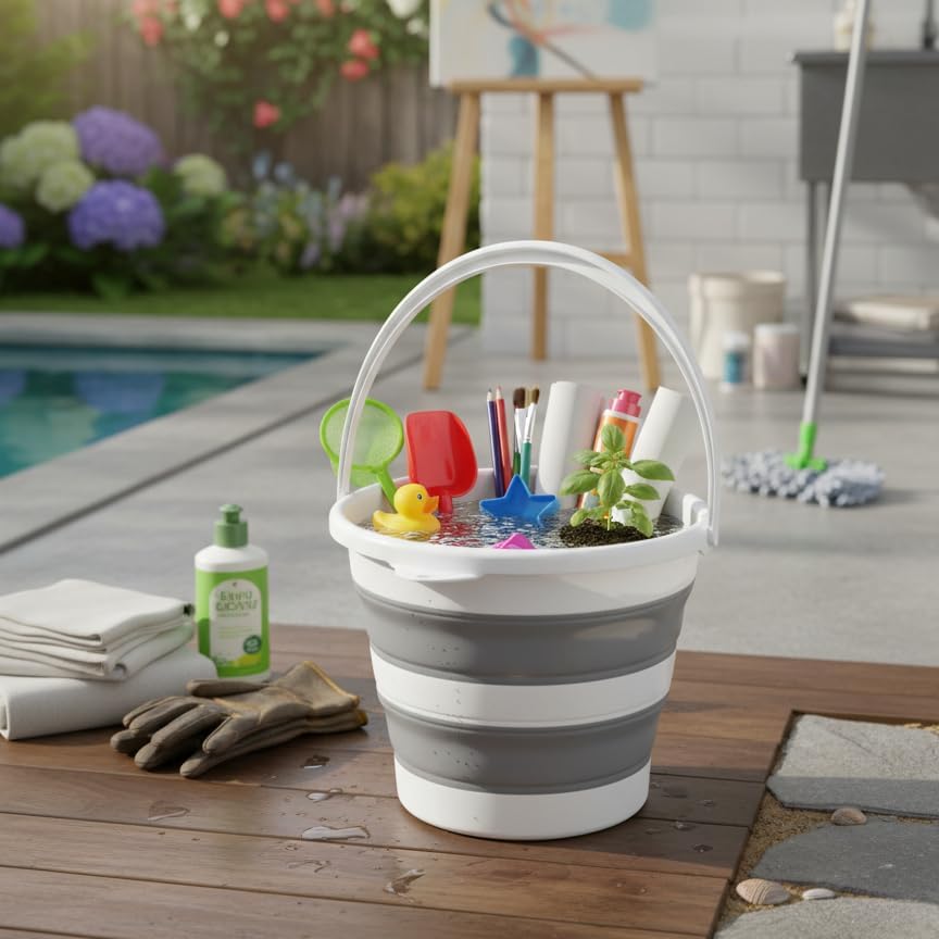 Katlanabilir Yer Kaplamayan Temizlik Kovası 13 Litre, Banyo, Mutfak ve Temizlik İçin Katlanabilir Kova, Akordiyon Kova