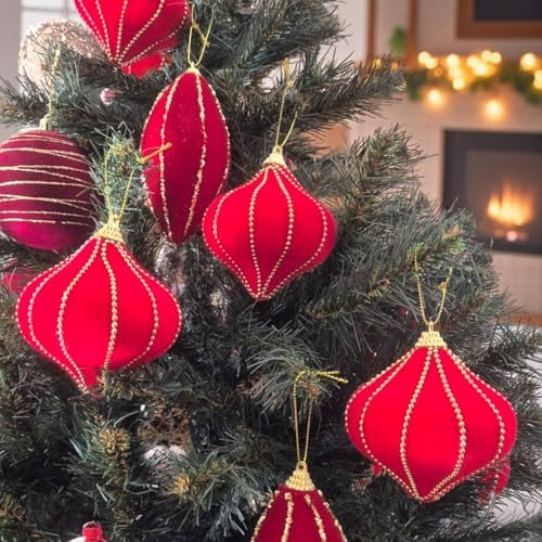 YILBAŞI DAMLA SÜS 8CM KADİFE 6LI ALTIN BONCUK ŞERİTLİ AST7263