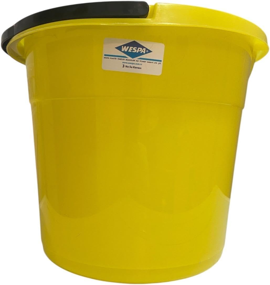 Sarı Plastik Su Kovası, 3 No, Siyah Kulplu, Dayanıklı Temizlik Malzemesi 10 litre