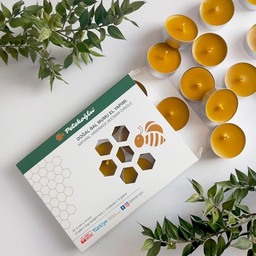 (12 Adet) Tealight Doğal Petek mum Standart Boy Beeswax Candle
