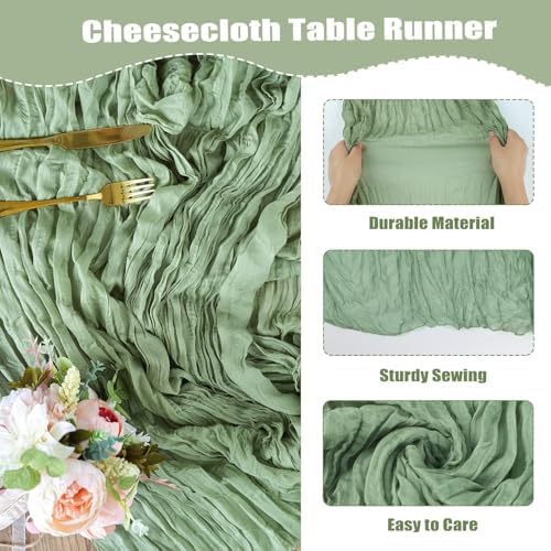 Yemek Masası Örtüsü, 35" X 118" Peynir Bezi Masa Şeridi, Yeşil Gazlı Kumaş, Adaçayı Yeşili, Catering Etkinlikleri, Akşam Yemek Partileri, Düğün Dekorasyonları İçin