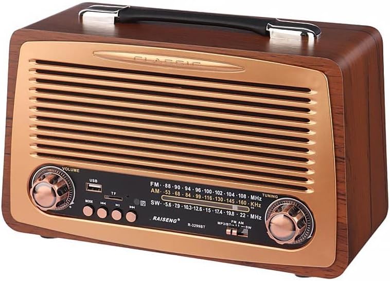 Büyük Boy Retro Radyo Taşınabilir Bluetooth Speaker Ve Hoparlör Klasik Antika Tarzı İç ve Dış Mekan Multiband USB Girişli Dekoratif Klasik Radyo 30,5x18x11,5 cm 3299BT (Koyu Kahverengi)
