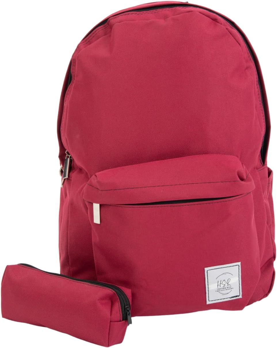 HSR Ortopedik Su Geçirmez Leptop Bölmeli Hafif Günlük ve Okul Sırt Çantası ve Kalemlik (BORDO)