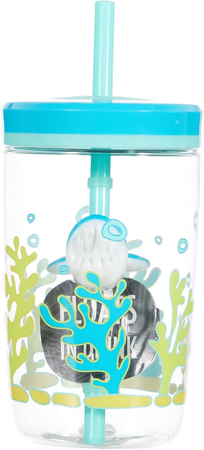 Yüzen Köpek Balığı Pipetli Tritan Bardak 470 ml, Mavi