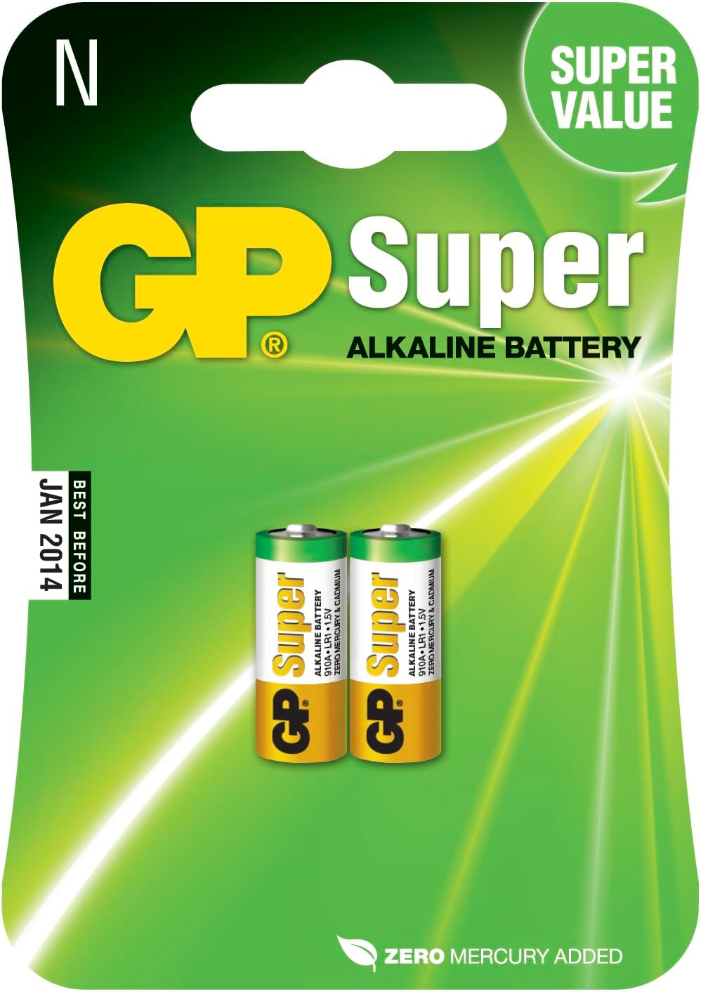 Gp Batteries Gp910A Süper Alkalin Lr1/N/910A Boy Yarım Kalem Pil, 1.5 Volt, 2'Li Kart