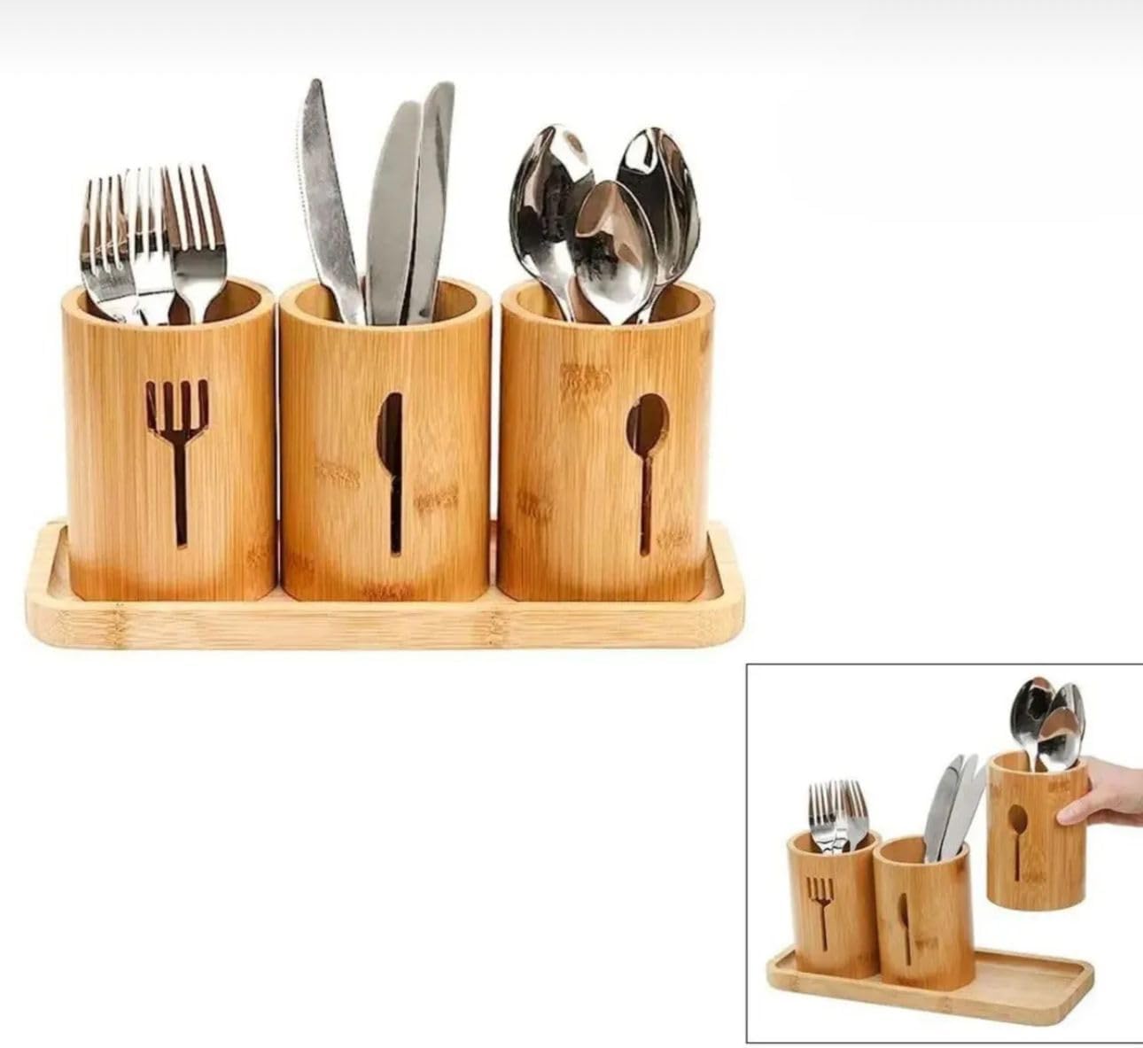 Bambu tezgah üstü kaşıklık stantılı 3 lü