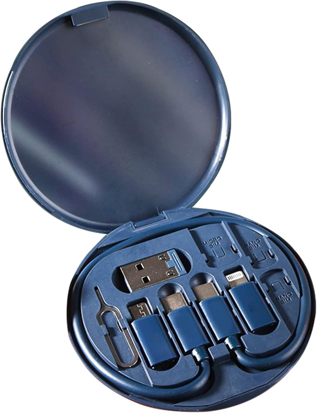 9'u 1 Arada Kablo Kılıfı USB Adaptör Kablosu Dönüştürme Saklama Kutusu, USB Tip C - Mikro USB/Yıldırım/USB A Kablosu Veri Aktarım Aracı Sim Kart Yuvası Tepsi Çıkarma Pimi İçerir, Telefon