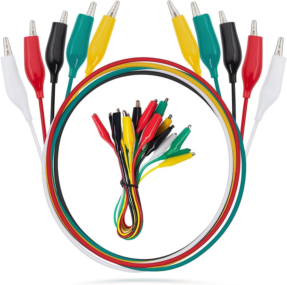 10’lu Krokodil Test Kablosu Seti, Renkli Timsah Kelepçeli Multimetre Bağlantı Kabloları, Çıkarılabilir, PVC Kaplama, Elektronik Devre Testi, Multimetre, Motor ve Pil Bağlantısı için 0,5 Metre