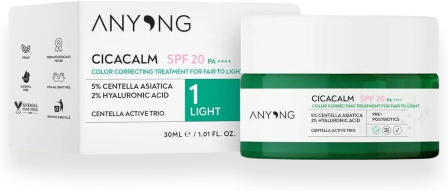 Anyong Cica Tiger Grass Ton Eşitleyici Ve Kızarıklık Karşıtı Krem Light 20 Spf 30 ml Açık Cilt Tonları