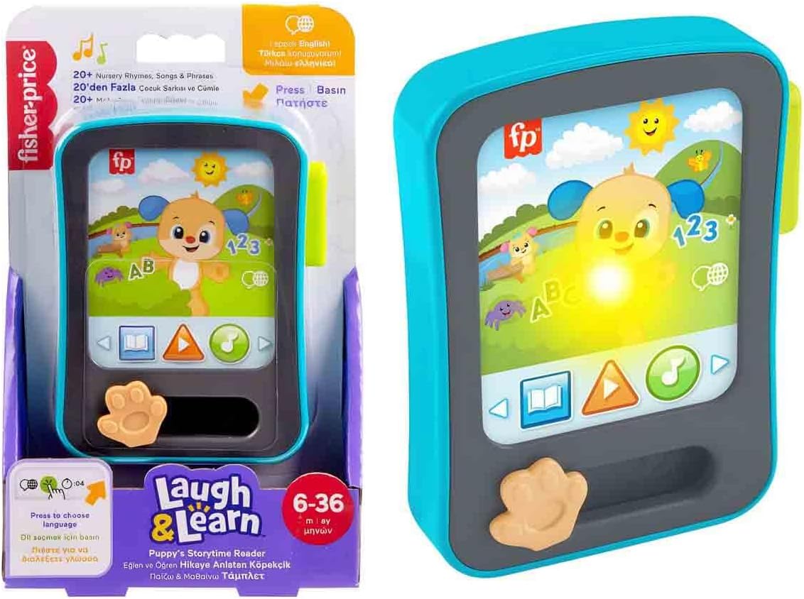 Birden fazla dil desteğiyle 6 ay ve üzeri bebekler için müzikli ve ışıklı Eğlen ve Öğren Hikaye Anlatan Köpekçik oyuncak tablet, JGX02