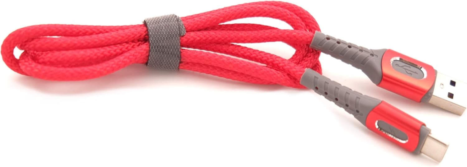USB-A To Type-C, 5 Amper Şarj Ve Data Veri Kablosu, Örgülü ve Hızlı, Kırmızı, 1 Metre,