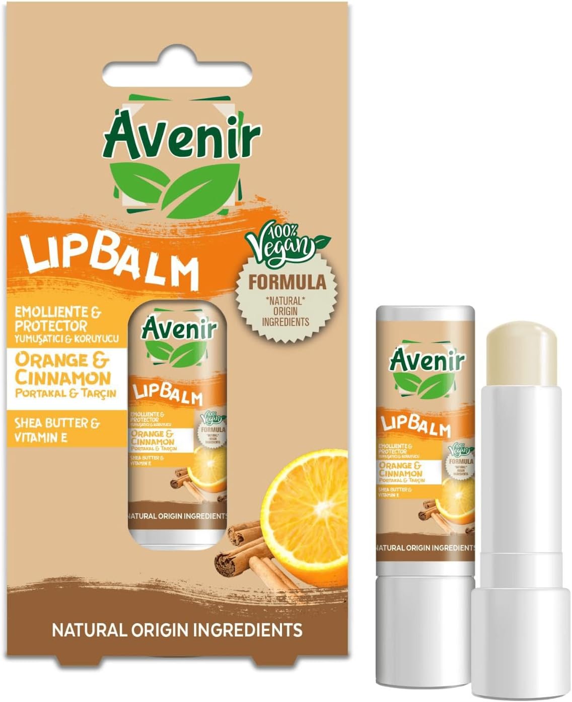 Avenir Portakal & Tarçın Vegan Dudak Bakım Kremi - Kuruyan ve Çatlayan Dudaklar Için Yumuşatıcı ve Koruyucu Etkili